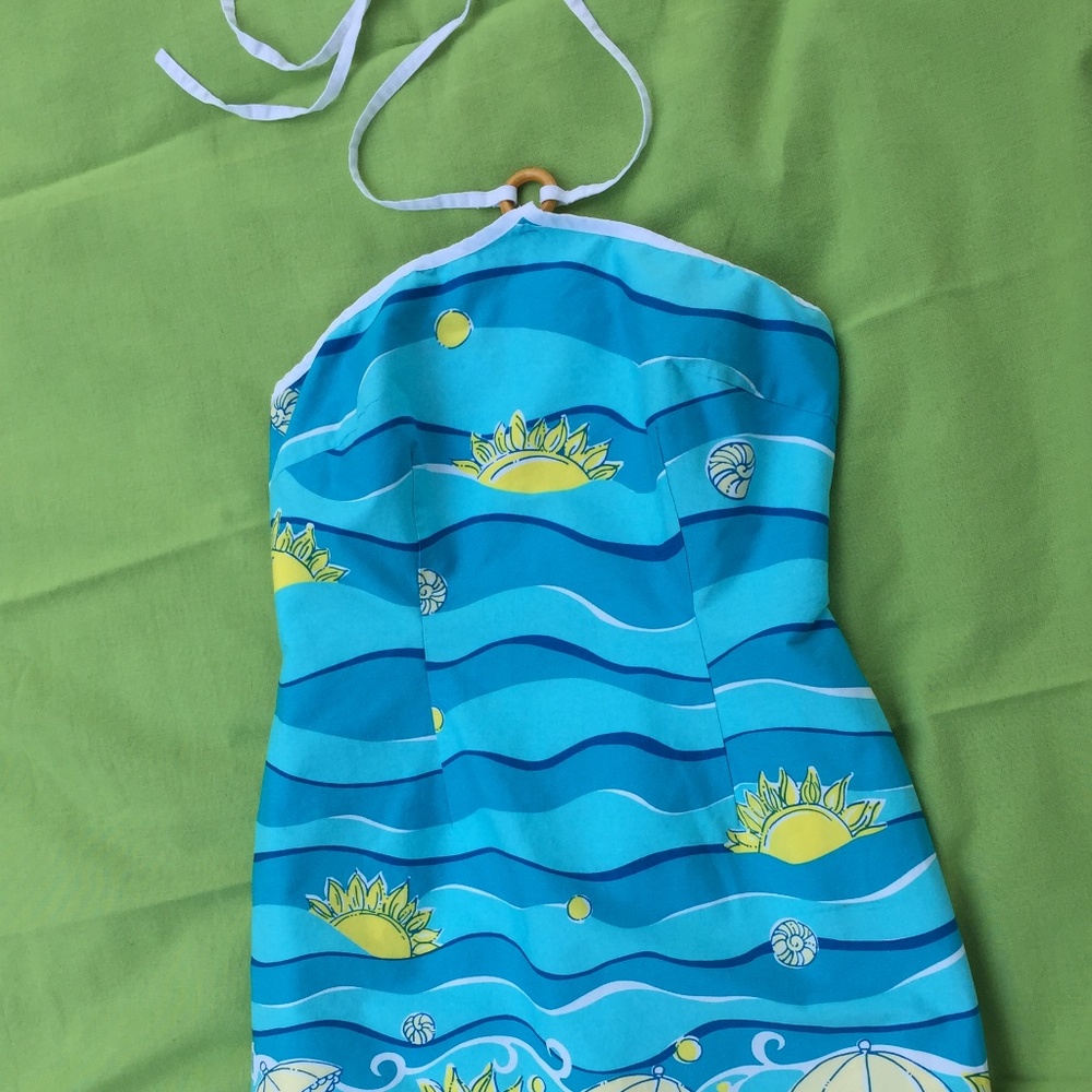 Lilly Pulitzer Strapless Sun Dress 6 Teal Blue fun